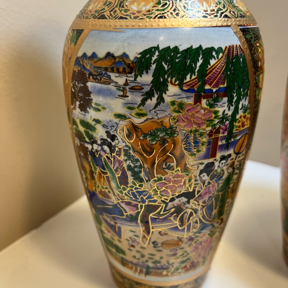 Vintage Samsuma Style Hand Painted Vases - Picture 4 of 7